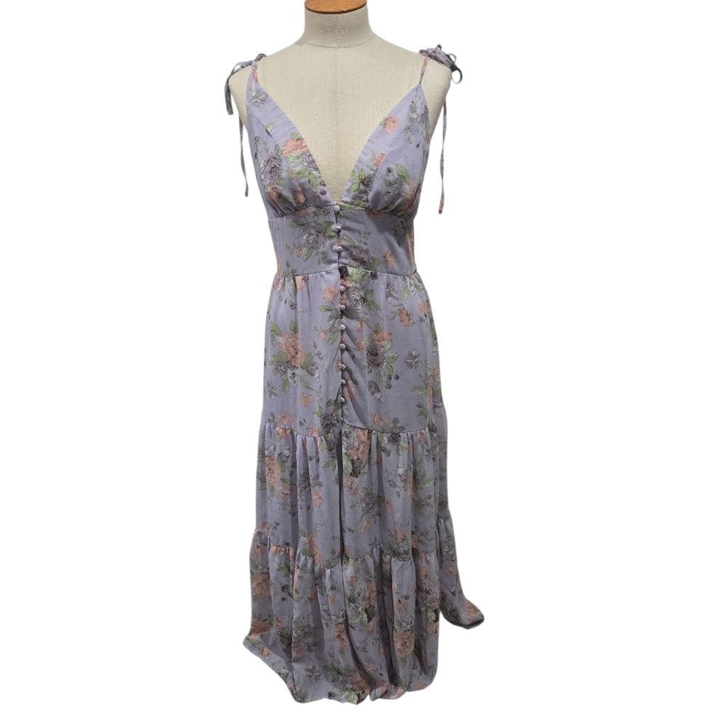 Lulu’s Purple Plunge Neck Maxi Sundress Sz Large – Flowy Boho Summer Dress